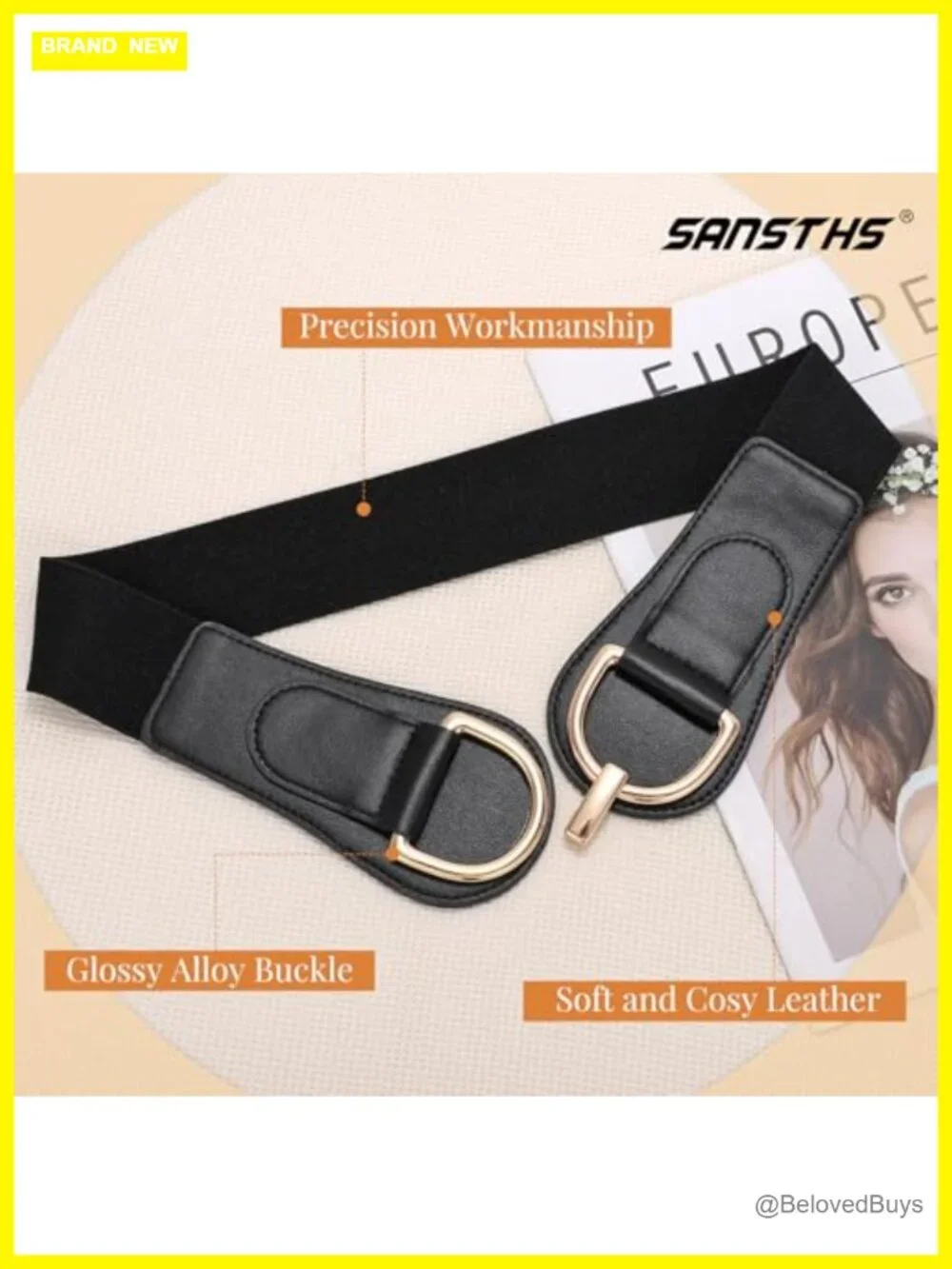 Vintage Women Stretchy Wide Belt Chunky Buckle Elastic Waist Belt